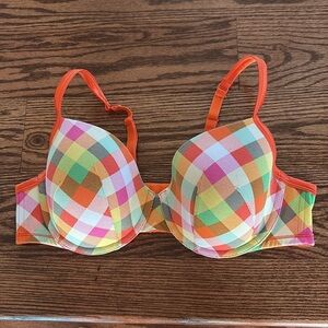 Cacique intimates Plaid underwire plunge Bra light padded cotton spandex 42D